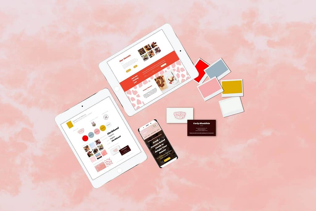 Tablet and mobile mockups of spacecowbakery.com