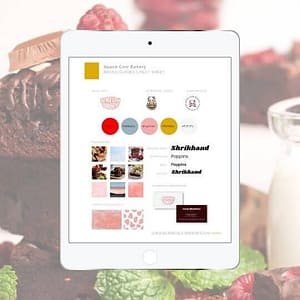 Space Cow Bakery brand board mockup on a tablet