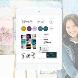 Blooming Colors Art brand board mockup on a tablet