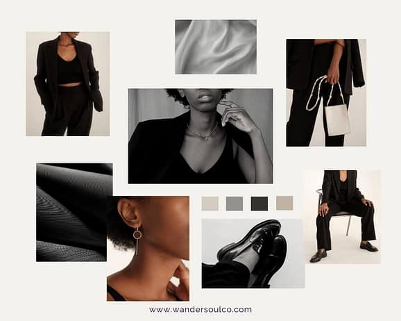 Luxe inspired moodboard with elements to help you in nailing down your visual identity