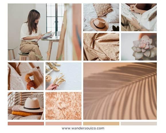 Natural inspired moodboard with elements to help you in nailing down your visual identity